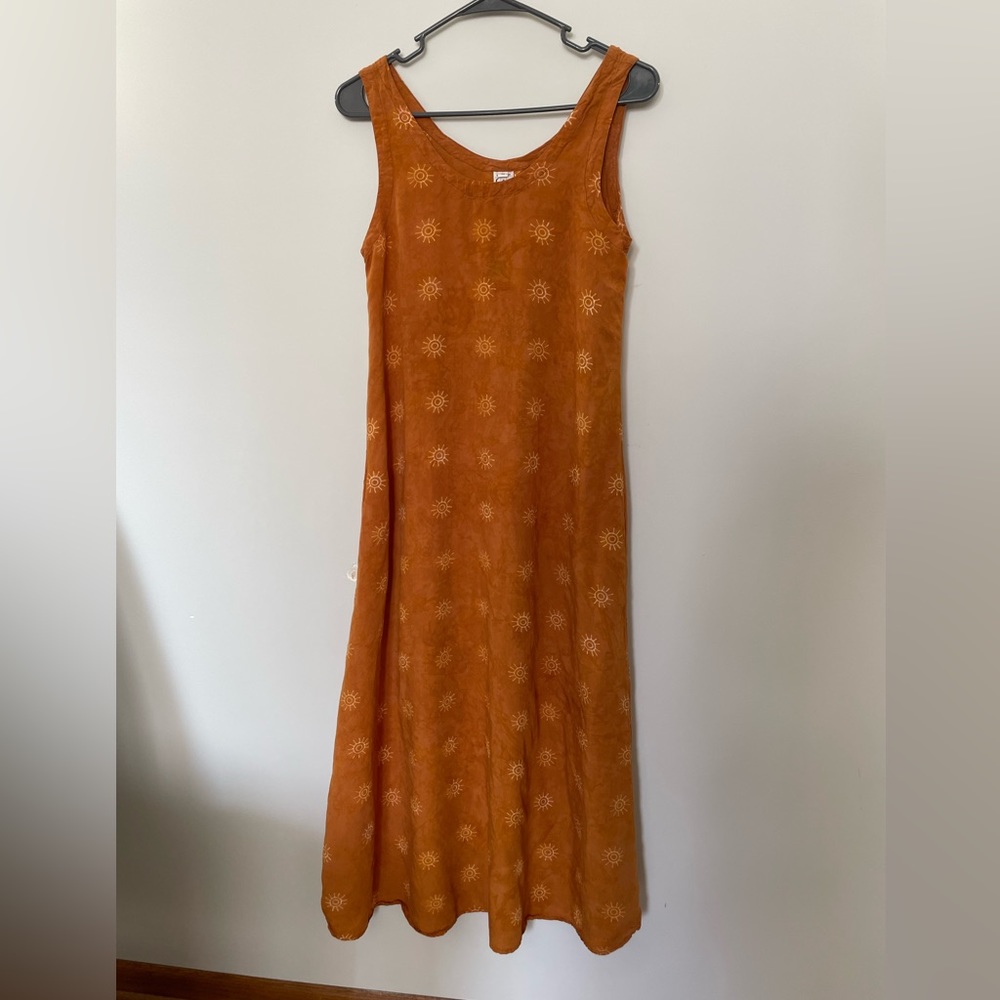 BLUE WINDOW WOMENS MEDIUM SUN DRESS GRAPHIC CUTE LONG MAXI DRESS ORANGE YELLOW